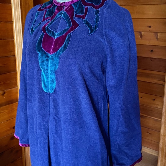 Vintage 70s Kayser Velour Velvet Indigo 1/2 Zip Up Robe House Coat Sz Small - Picture 2 of 7